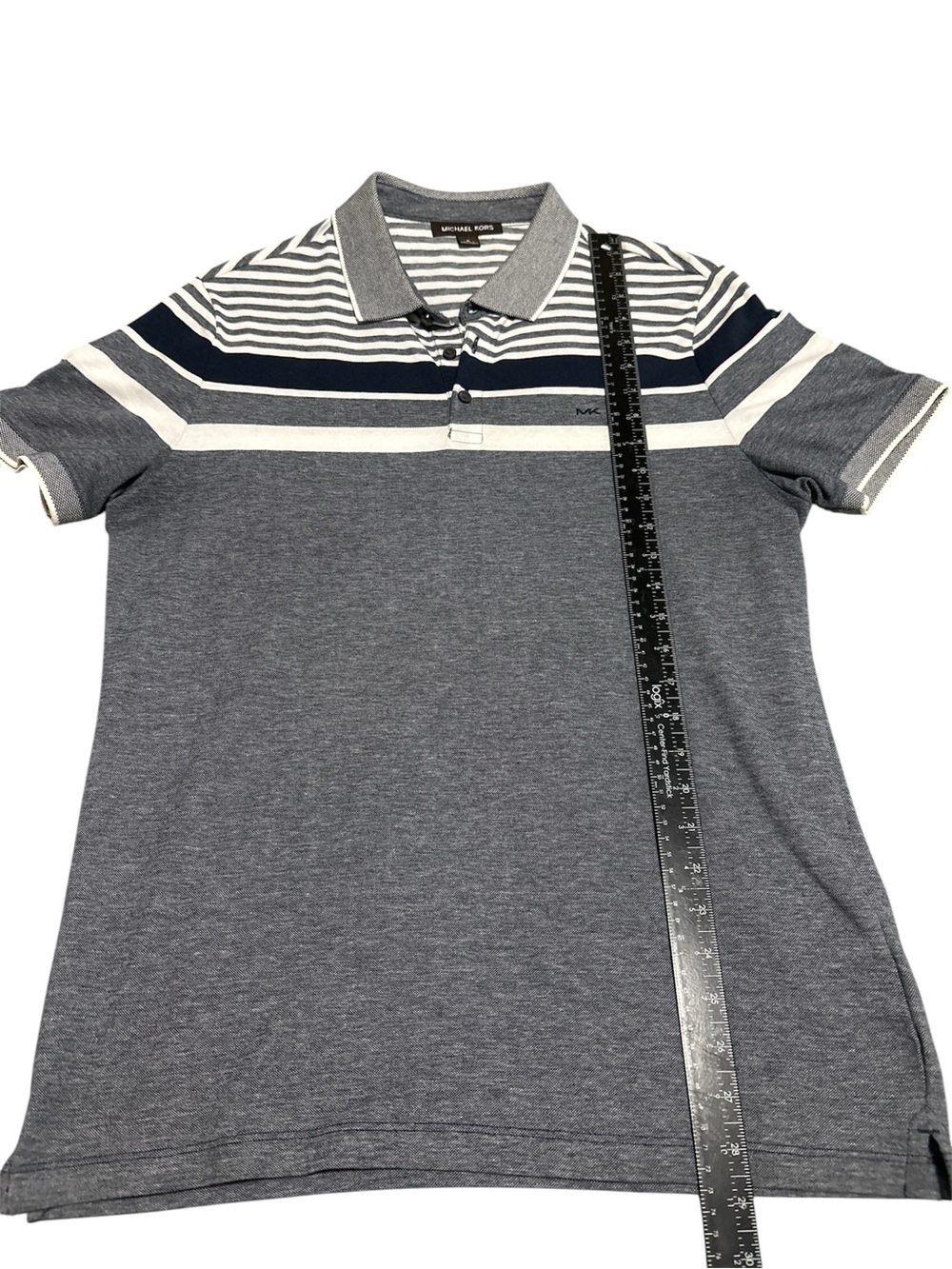 Michael Kors Gray, Navy & White Striped Polo